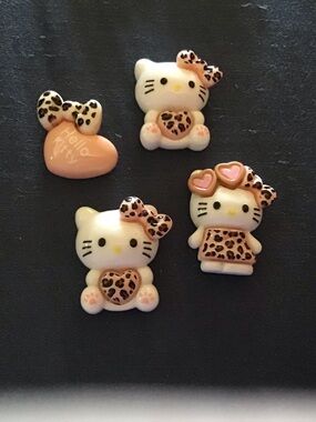 Hello Kitty Pink and White Leopard Resin Charm magnet set